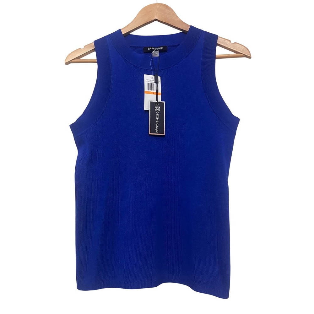 NWT Cable &‎ Gauge Women's Royal Blue Sleeveless Sweather Tank or Vest Sz Small